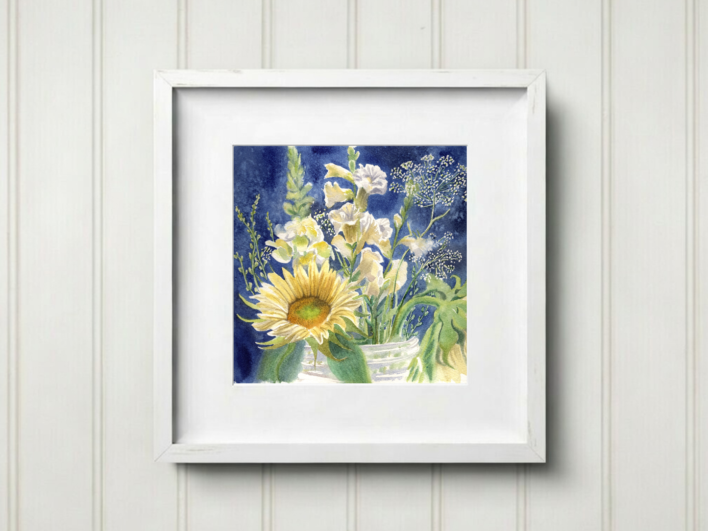 Indigo Sunflowers Print