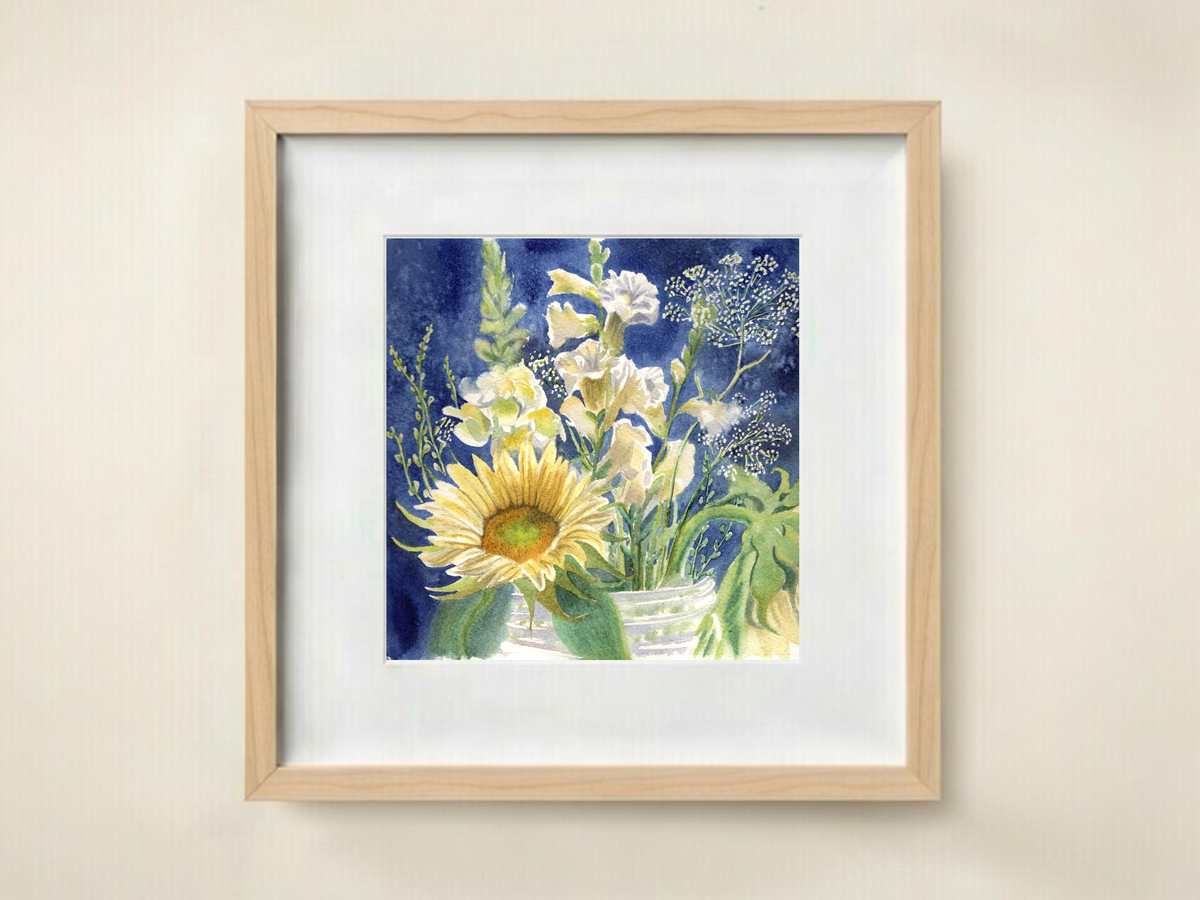 Indigo Sunflowers Print