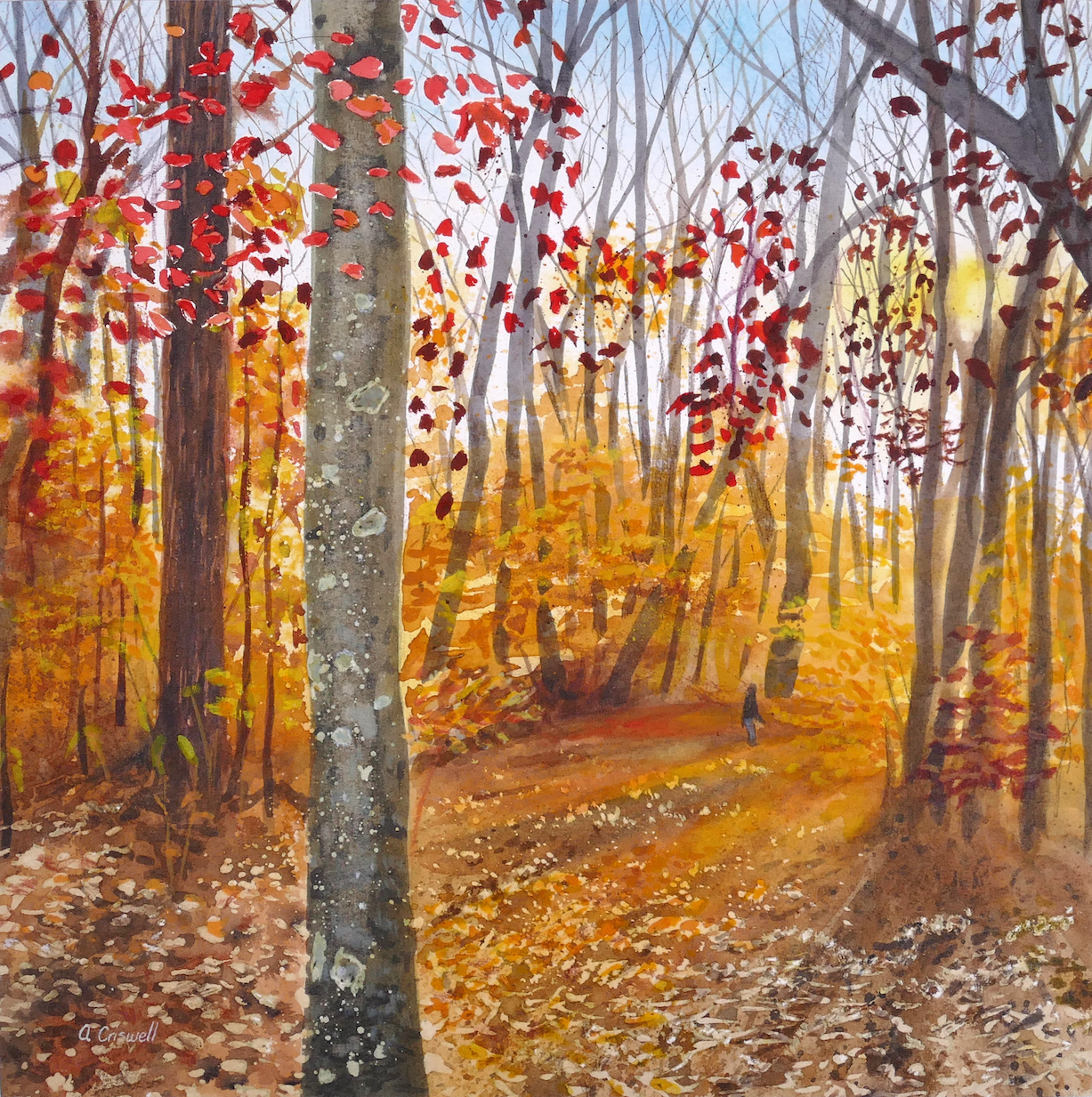 Autumn Stroll Original Watercolor
