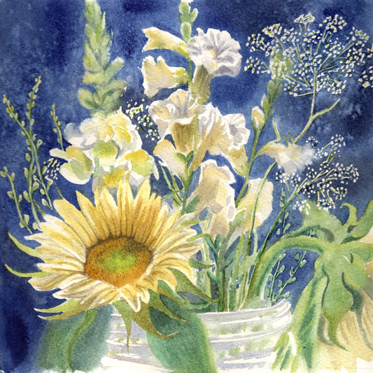 Sunflowers on Indigo Fine Art Print
