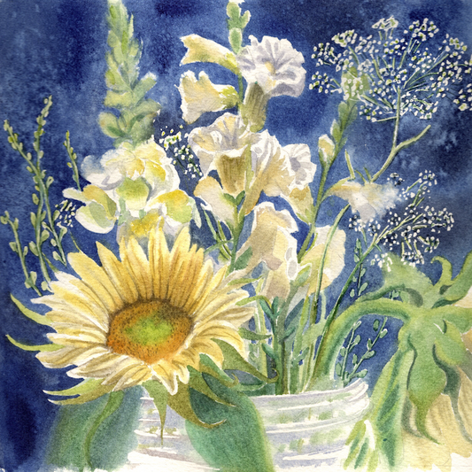 Indigo Sunflowers Print