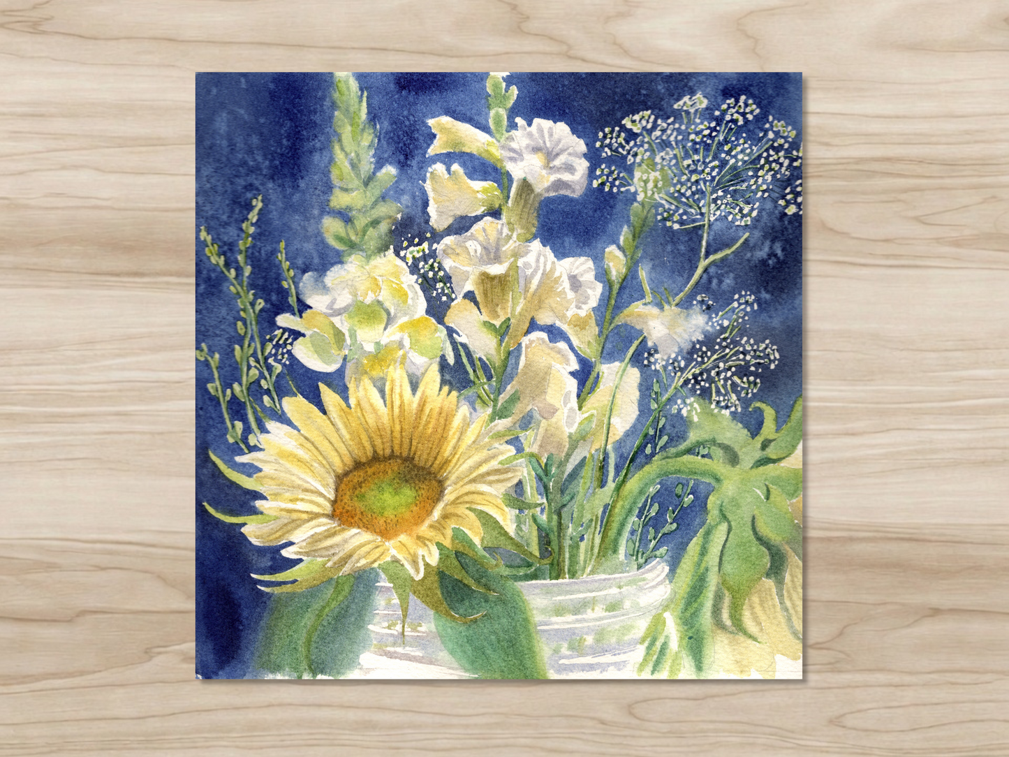Indigo Sunflowers Print